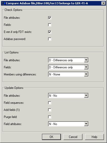 Parameters for Adabas file