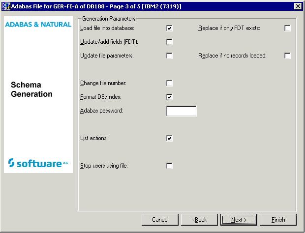 Parameters for Adabas file