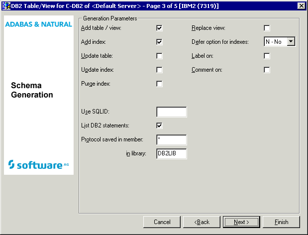 Parameters for DB2 table/view