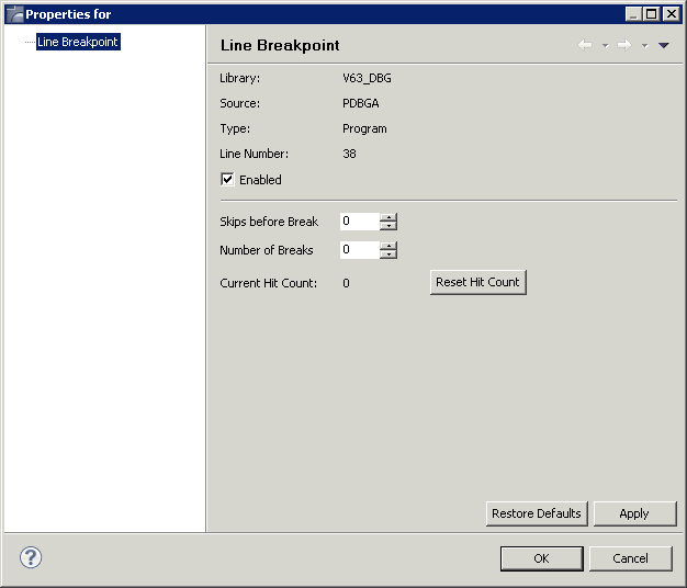 Properties for breakpoint