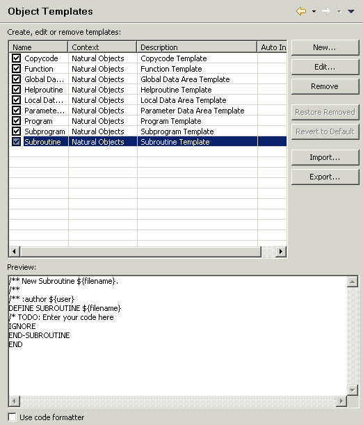 Object templates