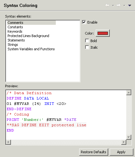 Syntax coloring