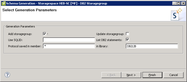 Parameters for DB2 storagegroup