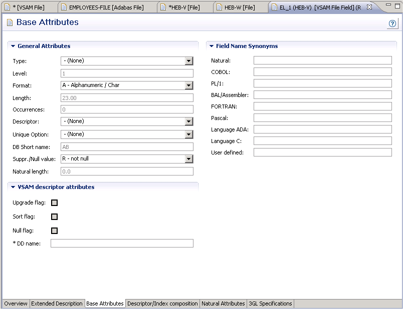 Additional attributes for VSAM alternate fields