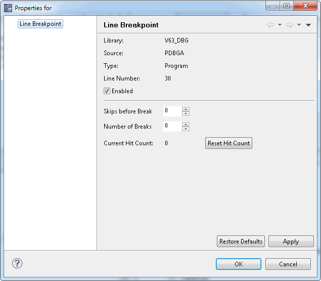 Properties for breakpoint