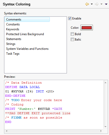 Syntax coloring