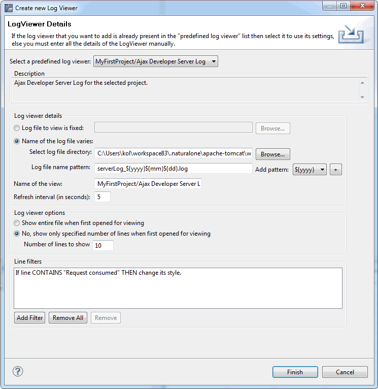 Log viewer details