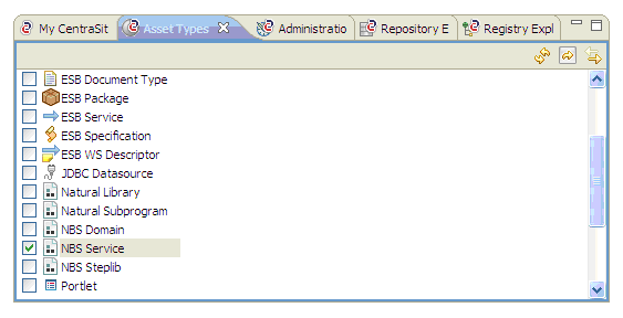 Asset Types view