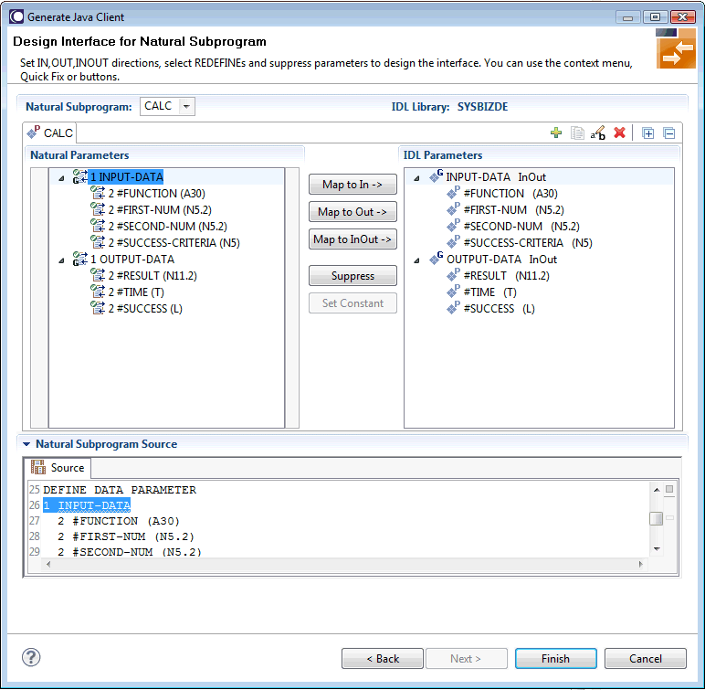 Design interface for Natural Subprogram