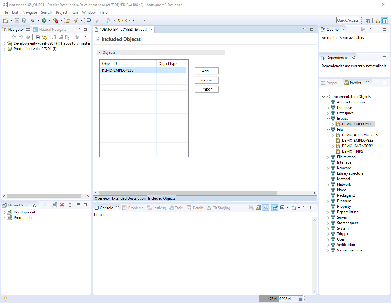 Software AG Designer: Modify or create an extract