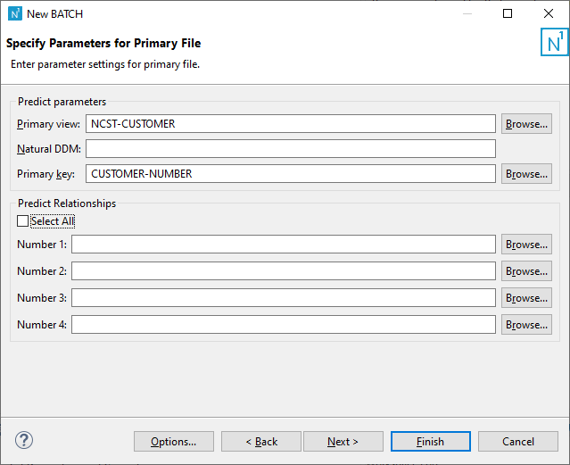 Panel:Specify Parameters for Primary file