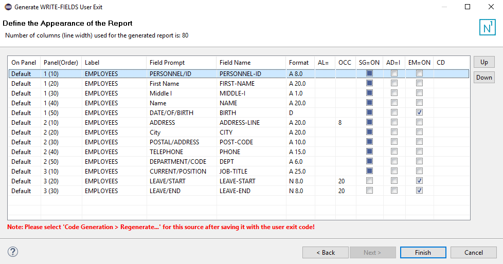 The Enter Default Parameters window which prompts you to specify the statement type, size, and spacing of the report. 