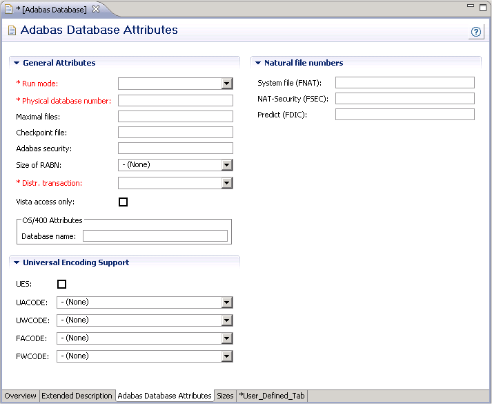 Adabas database attributes