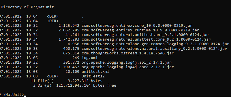 Console result of test run including JUnit compatible log file