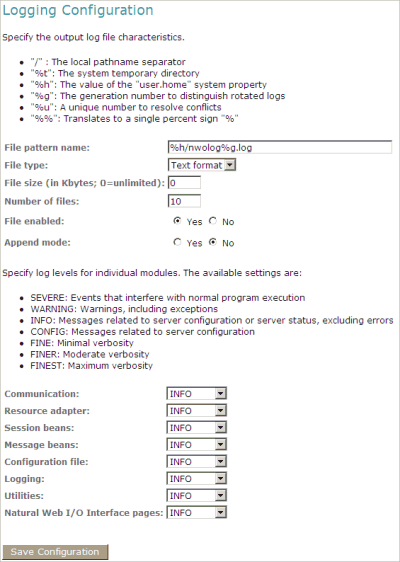 Logging configuration