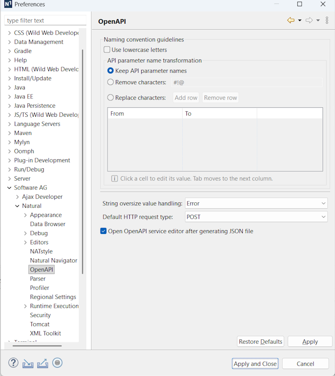 Eclipse Preferences window
