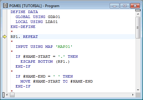 Editor window with trace position RP1.