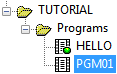 The Programs node containing HELLO and the         new PGM01.