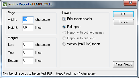 Printing Report of EMPLOYEES