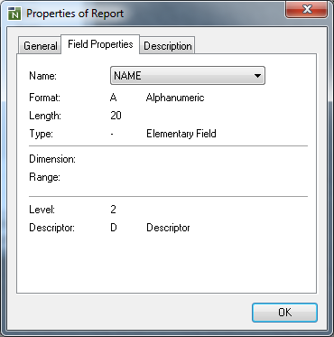 Properties of Report - Field             Properties