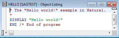 An example of an         Object Listing showing a simple Hello World probram.