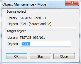 Object Maintenance         dialog box - Move option - Window 2