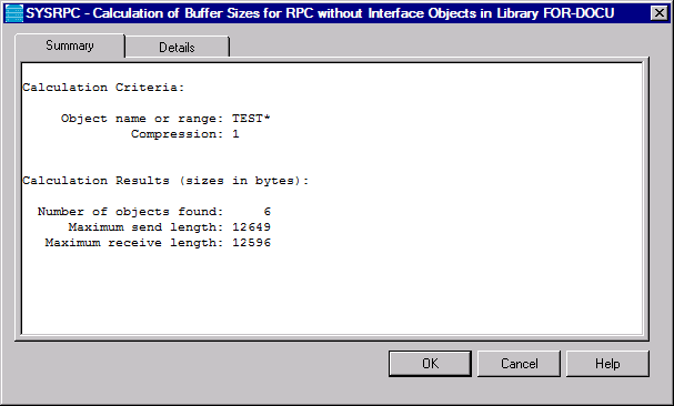 SYSRPC - Calculation of Buffer Sizes for Stubless RPC in Library