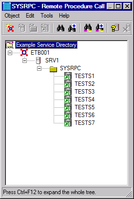 Screenshot: SYSRPC - Example Service Directory and substructure