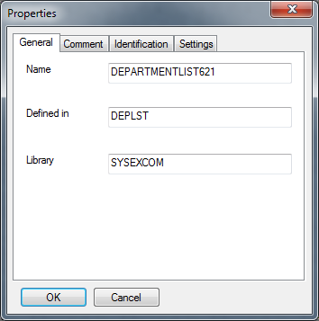 Properties window General tab