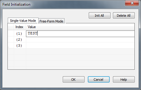 Field Initialization window, Single-Value Mode tab