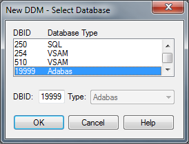 New DDM - Select Database dialog box