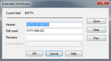Extended Attributes dialog box