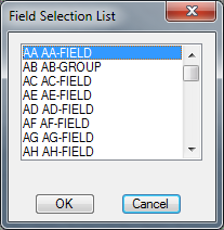 Field Selection List dialog box