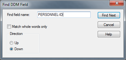 Find DDM Field dialog box