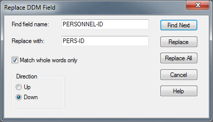 Replace DDM Field dialog box