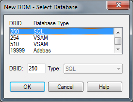 New DDM - Select Database dialog box
