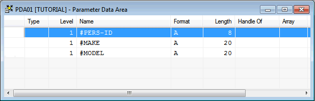 A populated Parameter data area.