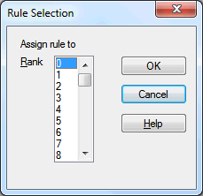 The Rule selection dialog box which prompts you to assign rule to rank number.