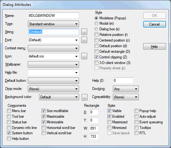 Dialog attributes