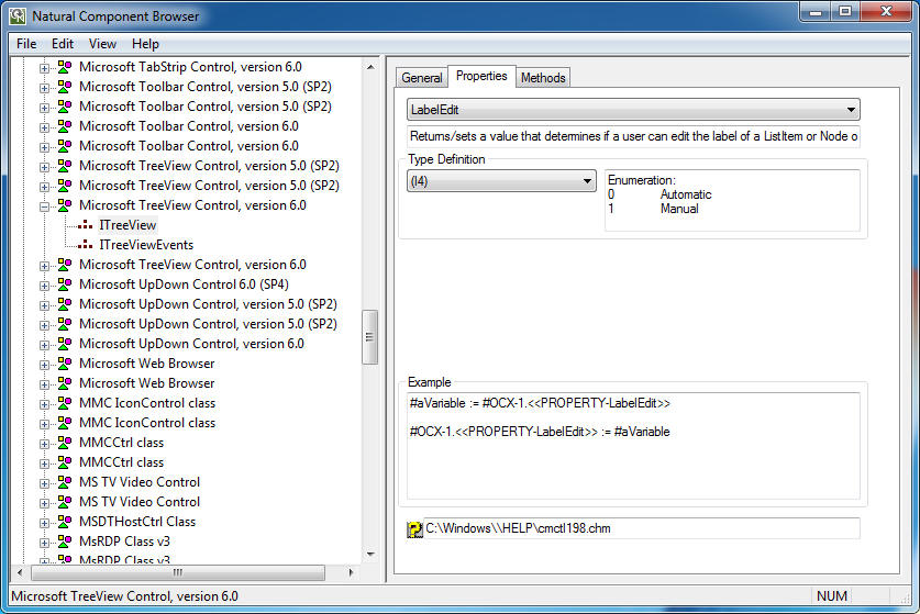 Natural Component Browser - ITreeView Properties