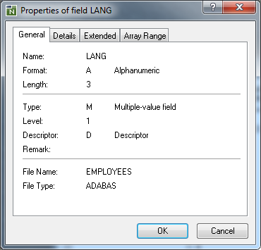 Properties of field LANG - General