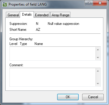 Properties of field LANG - Details