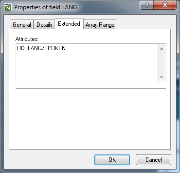 Properties of field LANG - Extended