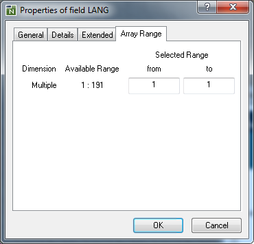 Properties of field LANG - Array Range