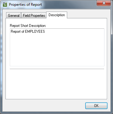 Properties of Report - Description