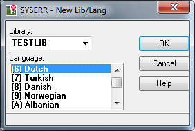 SYSERR - New Library/Language window