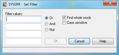 SYSERR - Set Filter values dialog box