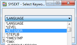 SYSEXT Select Keyword         Dropdown Menu