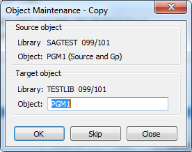 Object Maintenance dialog box - Copy option - Window 2
