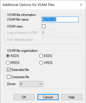Additional Options for VSAM Files dialog box